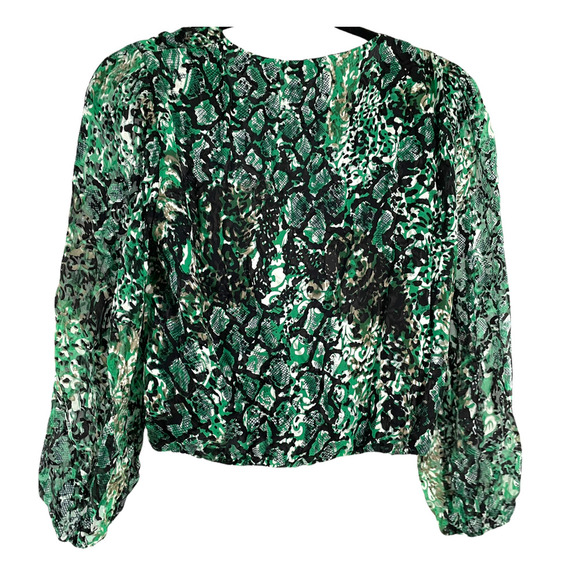 NWOT ALICE + OLIVIA GREEN ANIMAL PRINT DEVORE FAUX WRAP - Picture 3 of 5